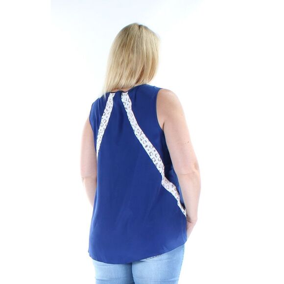 KENSIE Womens Blue Sheer Lace W/o Cami Sleeveless Jewel Neck Tank Top Size: S - Picture 2 of 2